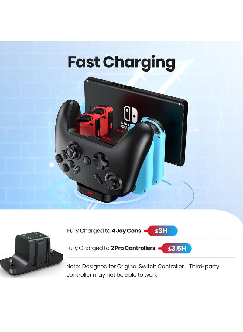 Controller Charger Dock for Nintendo Switch Pro Controller and Joy con, 6-in-1 Fast Charging Dock Station for Switch  OLED Model  Lite with Charging Indicator and Type C Charging Cable - Image 3